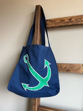 ⚓️ Vintage Handmade Nautical Anchor Tote Bag – Coastal Boho Market Bag